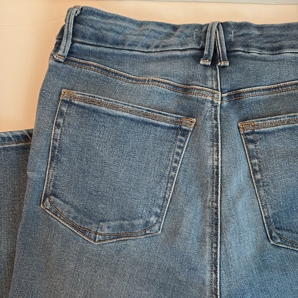 Good American crossover waist asymmetrical waist straight leg indigo blue jeans - Picture 7 of 16